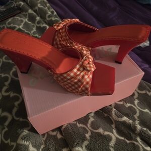 Sugar Thrillz Red Gingham Knot Mule Heels
